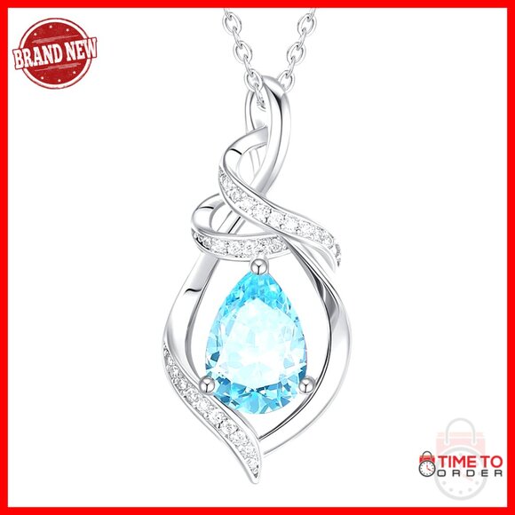 Sterling Silver Teardrop Gemstone Necklace Elegant Ribbon Pendant Adjustable